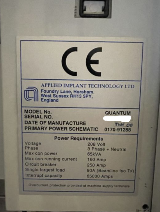 Used 2000 AMAT Quantum Leap II Low Energy Implanter XIMP-502