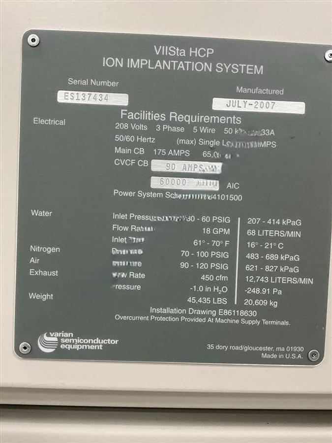 Used 2007 AMAT / Varian Semiconductor Equipment Associates (VSEA) VIISta HCP