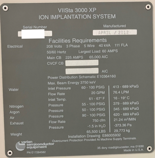 Used 2012 AMAT Varian VIIsta 3000XP