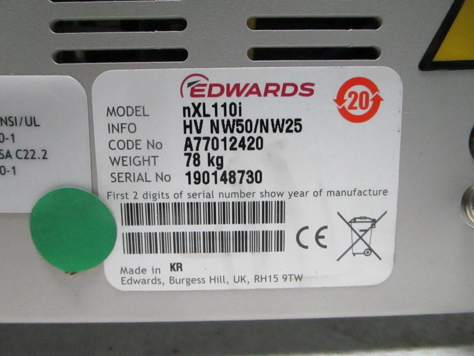 Used EDWARDS nXL110i DRY VACUUM PUMP, HV NW50/NW50, A77012420, 117537