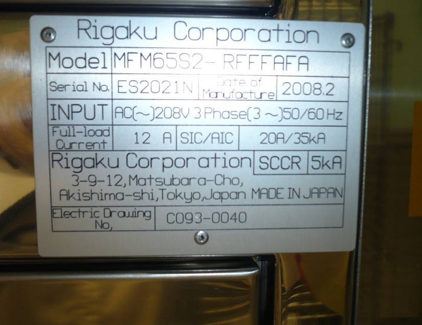 Used 2008 Rigaku MFM65 Small Spot Dispersive X-ray Fluorescence