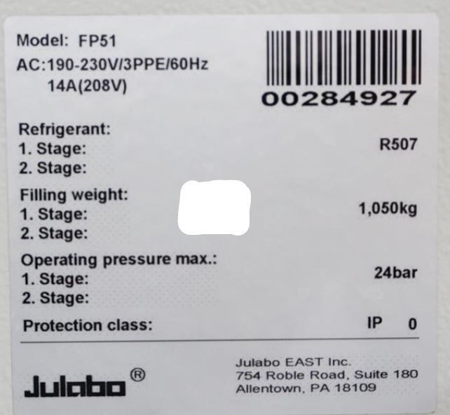 Used Julabo FP51-SL (V1.2) ultra low refrigerated circulator -51C to +200C