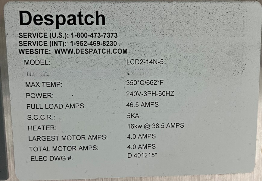 Used 2018 Despatch LCD2-14N-5 CURING OVEN