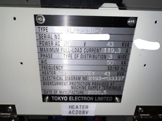 Used 2000 TEL Alpha 8S-Z