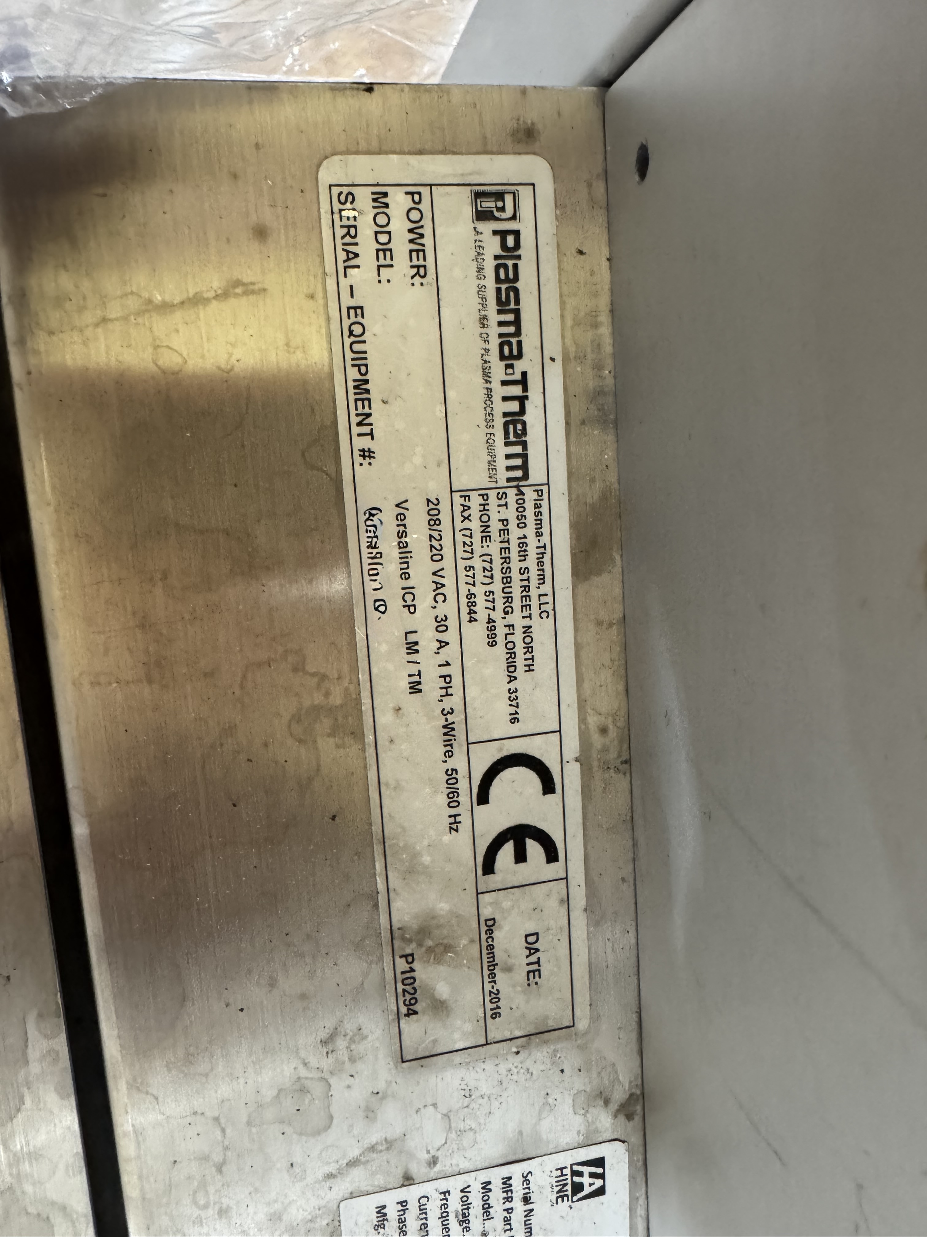 Used 2016 Plasmatherm Versaline