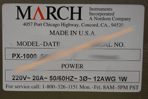 Used March PX1000 Plasma Asher with ENI 1200W RF generator