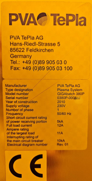 Used 2010 PVA TePla GIGAbatch 380P