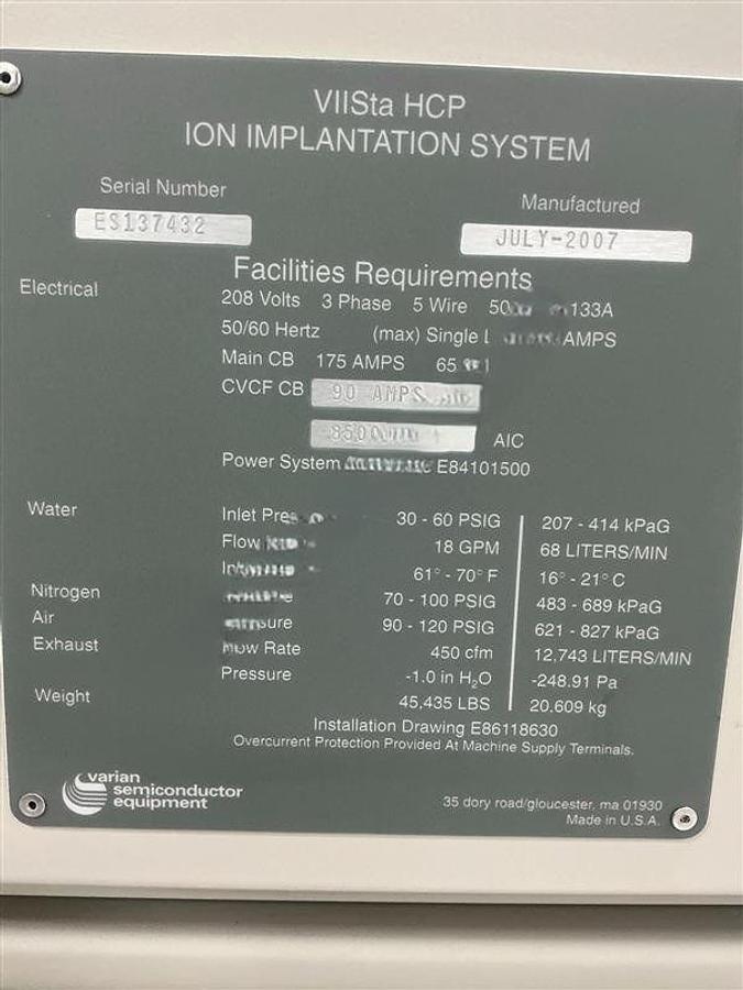 Used 2007 AMAT / Varian Semiconductor Equipment Associates (VSEA) VIISta HCP