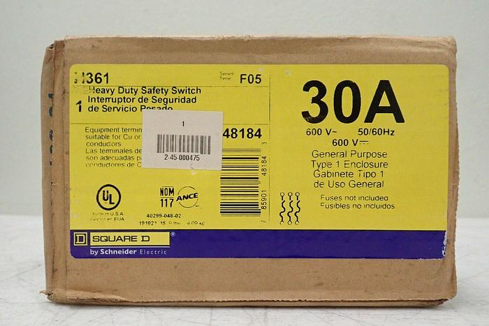 Used Schneider 30A Square D 600V Heavy Duty Safety Switch