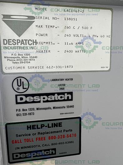Used Despatch  LAC1-67-2 Burn In Oven 260°C / 500°F on Stand 21" x 24" x 24"