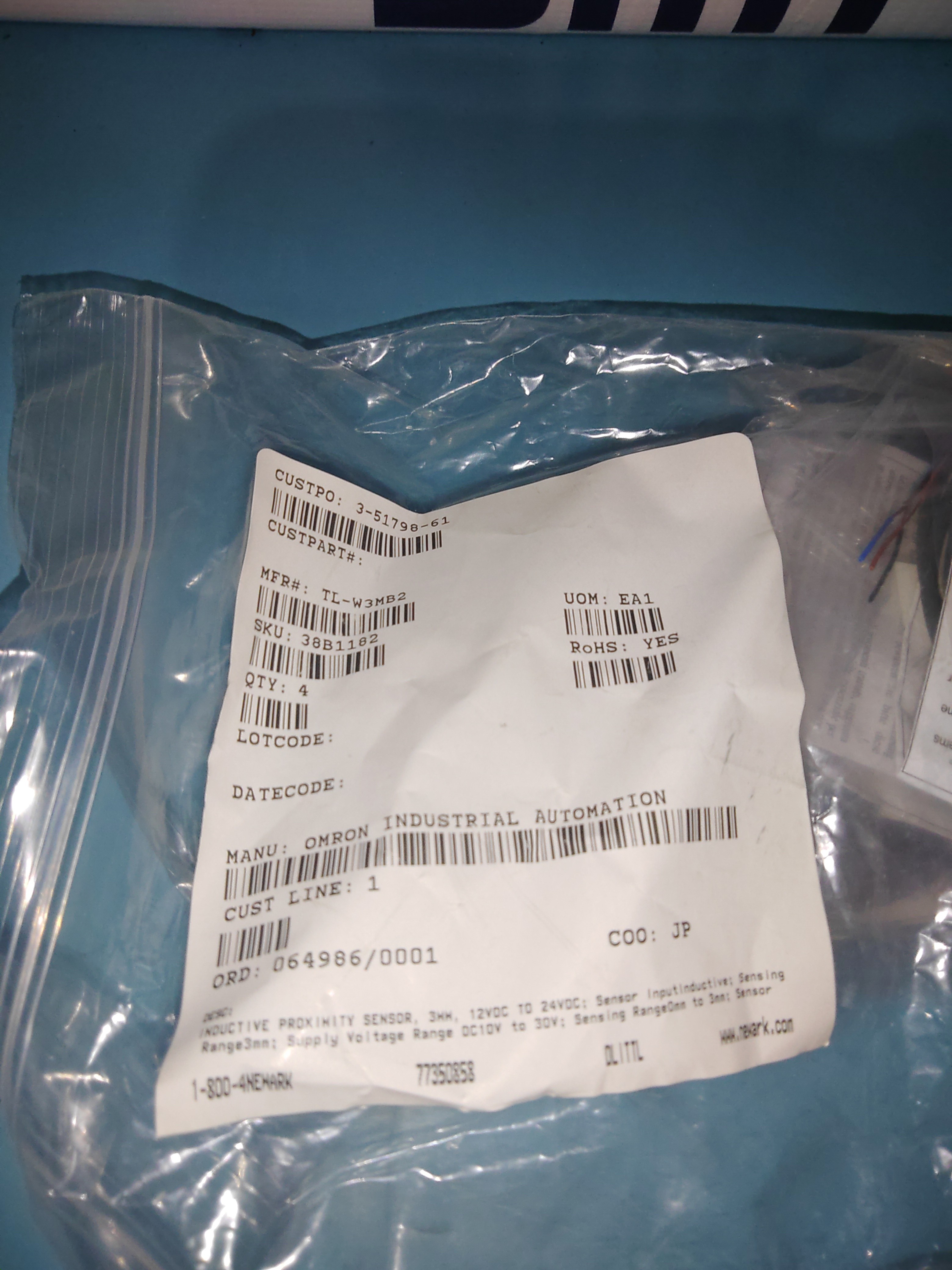 Omron Proximity Sensors, Z Axis for CMS Laser Workcell