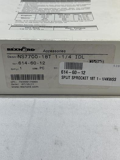 Rexnord NS7700-18T 1-1/4 IDL 614-60-12