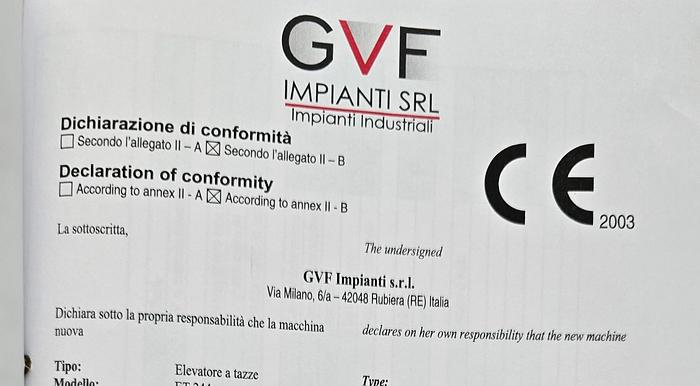 Usato 2014 Elevatore a Tazze GVF Impianti EN 396 - Bucket Elevator