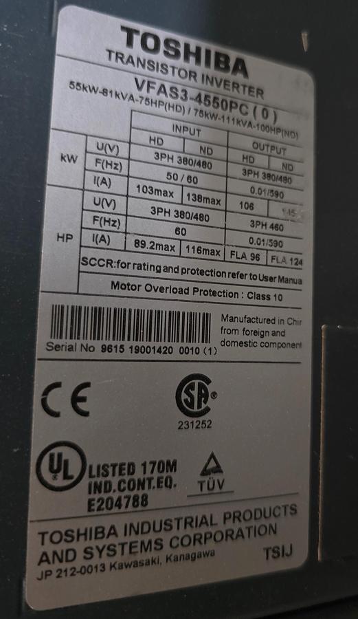 Usato 2020 Inverter TOSHIBA VFAS3 4550PC