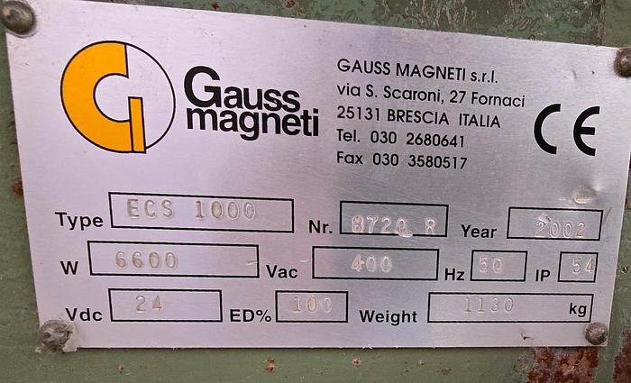 Usato 2008 Separatore magnetico Gauss Magneti ECS 1300 L - Magnetic separator