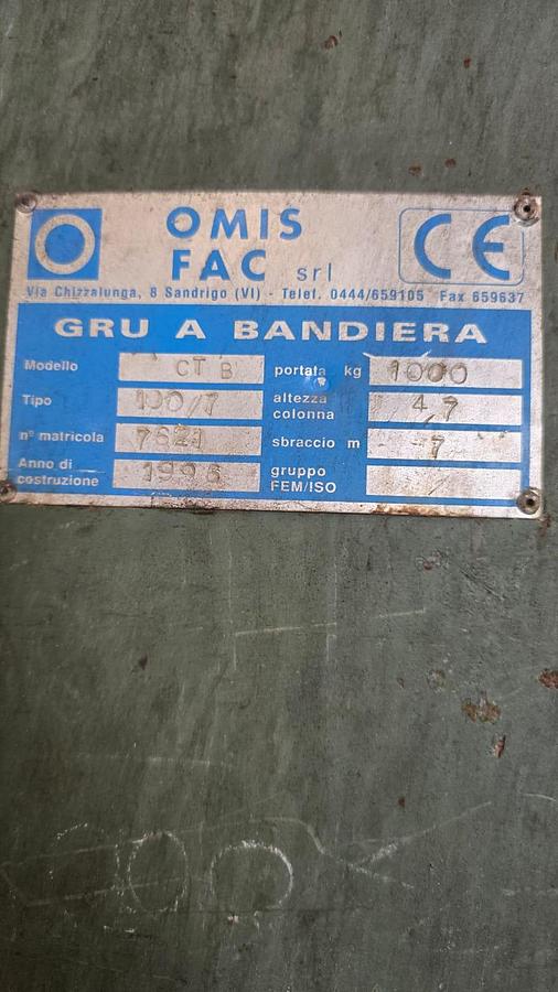 Usato 1996 Gru a bandiera OMIS FAC srl CT/B 1000KG - Jib crane