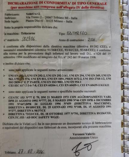 Usato 1995 Tritacarne VELATI TMR 180 - Meat grinder