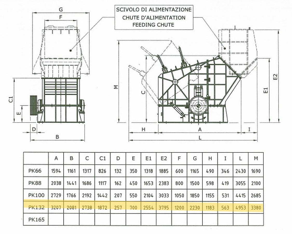 Usato Impianto frantumazione a martelli IMISA PK 132 - Hammer crusher system