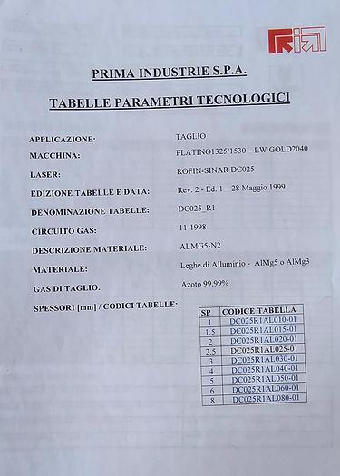 Usato 1999 Banco Taglio Laser PRIMA INDUSTRIE Rapido 5 - Laser cut