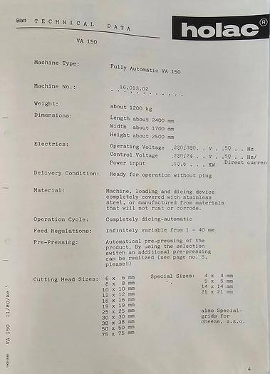 Usato 2002 Cubettatrice HOLAC VA 150 Automatic - Dicing line
