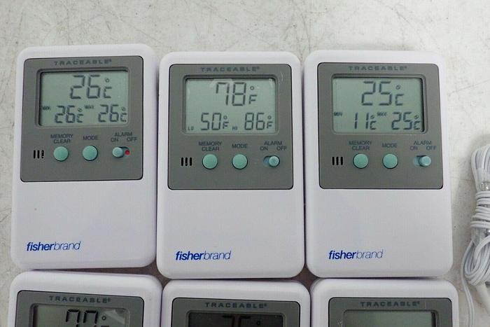 Used Lot of 6 Fisher Scientific 15-077-8D Traceable Memory Monitoring Thermometers