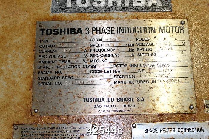 Used Toshiba TIKE FCKW A/C Motor, 800 Hp, 900 Rpm, 2300 Volt, 400-1120 Frame #42544