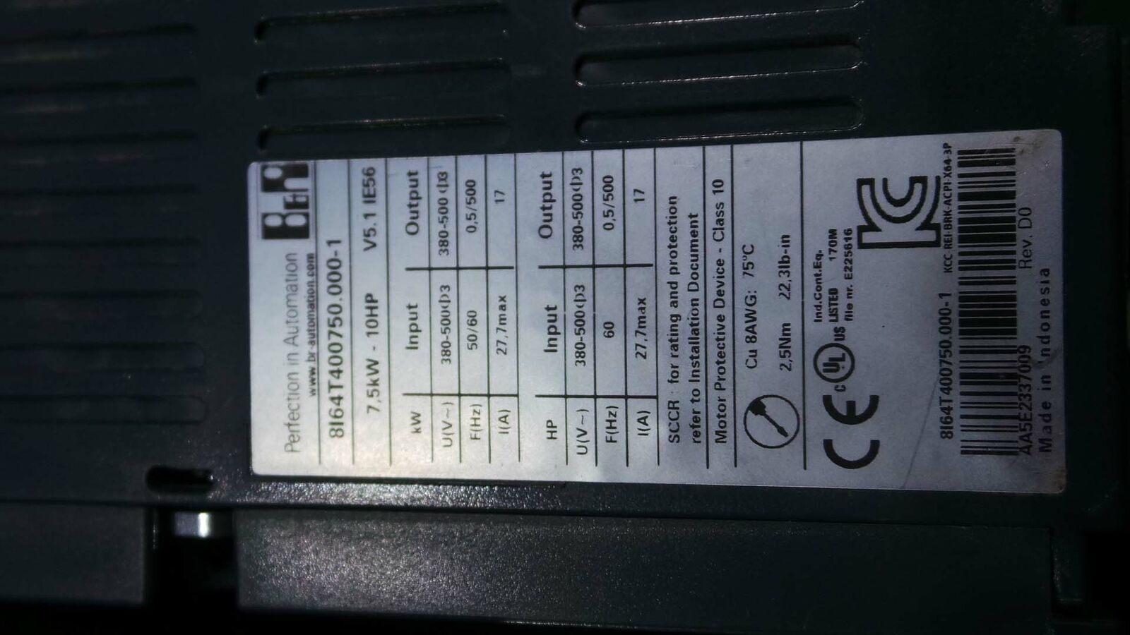 Used / B&R 8164T400750.000-1 Inverter, 8164T400750.000-1 / ACOPO Sinverter X64 /