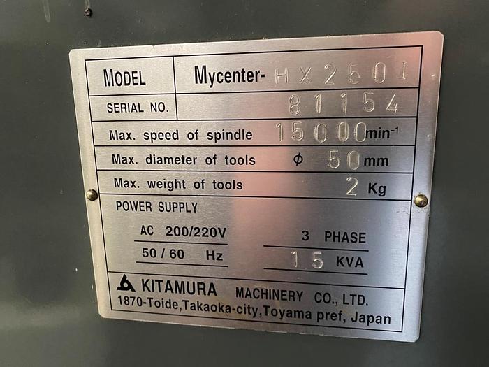 Used 2000 Kitamura Mycenter HX250i Horizontal Machining Center