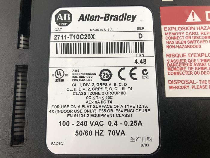 Used ALLEN BRADLEY PANELVIEW 1000 SERIES D