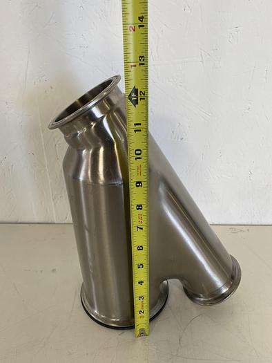 Used Stainless Steel Tri-Clamp Lateral Reducer w/ 2 3" Sanitary Fittings & 1 5" OD