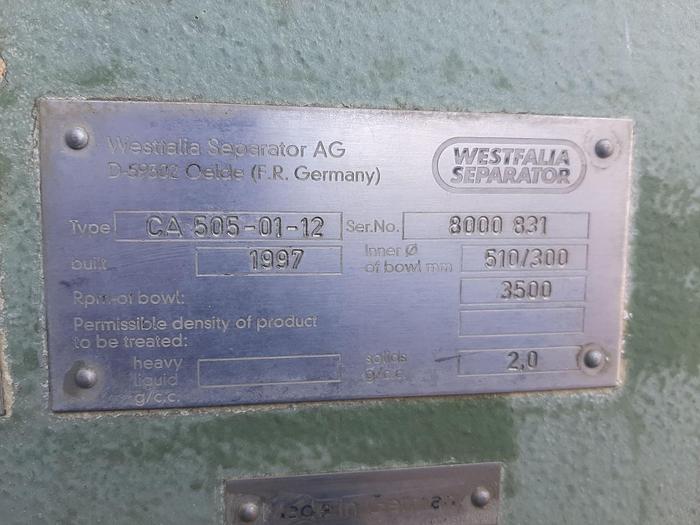 Used Centrifuge, Decanter, Westfalia, Mdl CA 505, 125 HP, S/st, A #S736582
