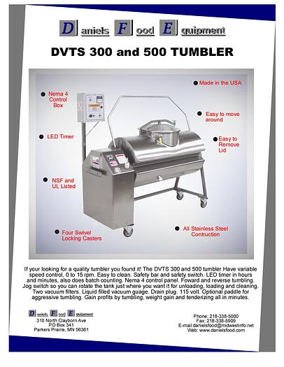Daniels Food Equipment, Vacuum Tumbler, 500# capacity Md# DVTS-500 NEW
