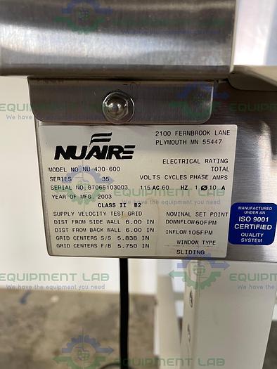 Used Nuaire NU-430-600 Class II B2 Biological Safety Cabinet 115V