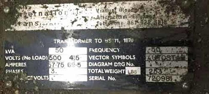 Used 50kva Transformer | 3 Phase, 500/415, 50 Hz
