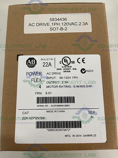 Allen Bradley 22A-V2P3N104 PowerFlex AC Drive 1HP,120VAC, 2.3A, 0.4kW/0.5HP
