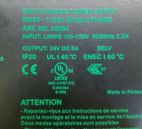 Used MURR ELEKTRONIK SWITCH MODE POWER SUPPLY MCS5-115/24 SINGLE PHASE