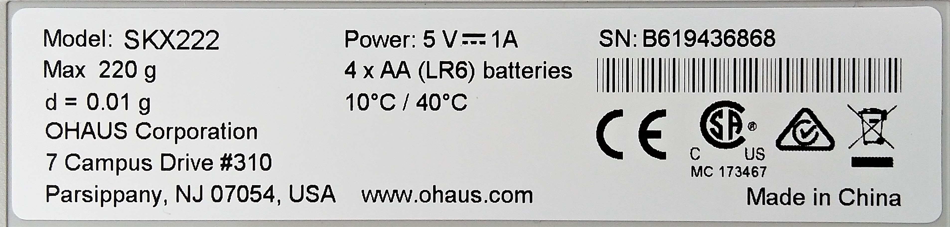 New Open Box Ohaus Scout SKX 222 Portable Balance - 200g x 0.01g