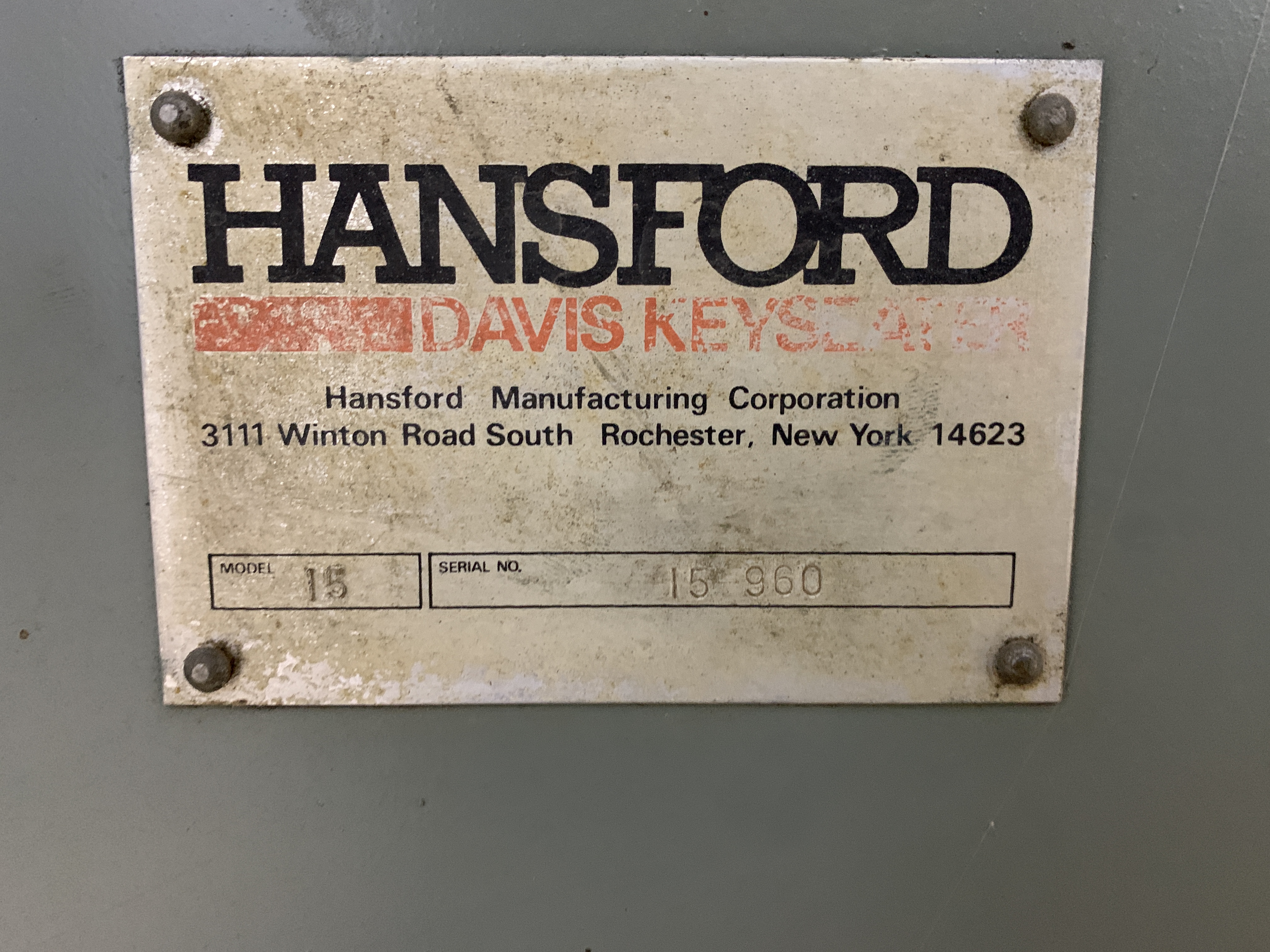 Used 1/16"-1 1/2" Davis Hansford Mdl DA-15B Automatic Variable Speed Keyseater