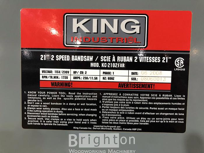 Used King KC-2102FXR Used Band Saw