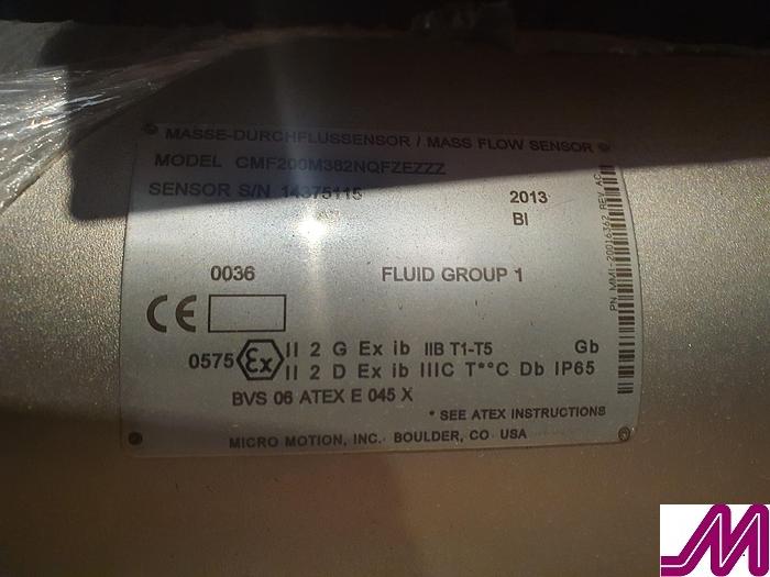 2013 Micromotion CMF200 Mass Flow Sensor M382NQFZEZZZ Ex Rated