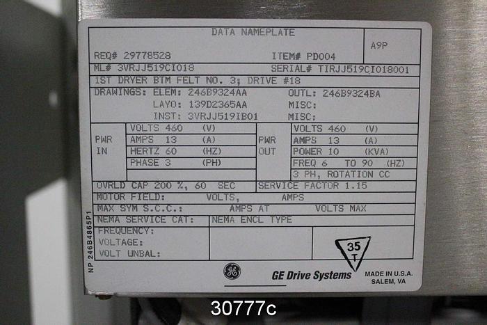 Used General Electric AC2000 Adjustable Speed Drive 3VRJJ519CI018 #30777