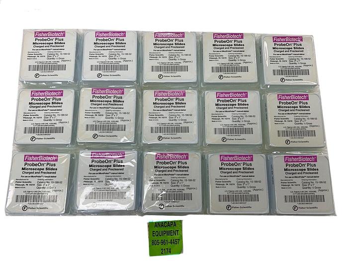 Used FisherBiotech 15-188-52 ProbeOn Plus Microscope Slides 3" x 1" Lot of 15 (2174)