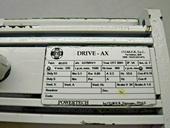 Used COMER DRIVE-AX 80.075 Servo Motor