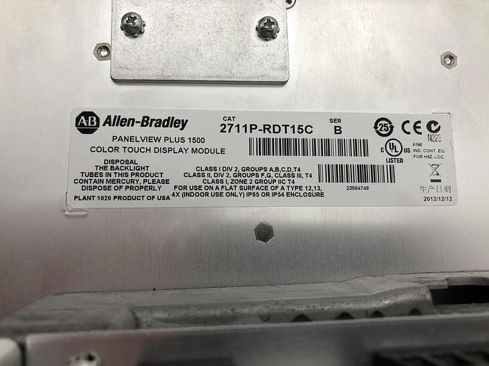 Used ALLEN BRADLEY PANELVIEW PLUS 1500 DH+/DH485/RIO WITH COLOR TOUCH DISPLAY MODULE