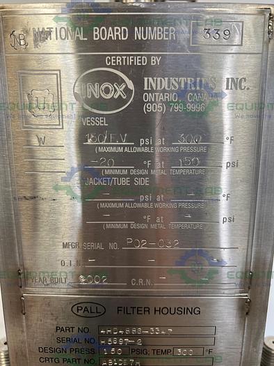 Used Pall  4HD4886-3347 Stainless Steel  Filter Housing 150 PSIG  at 300°F w/ Casters
