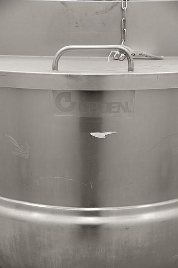 Used GROEN 150 GAL. STATIONARY "DIRECT" STEAM KETTLE w/ SINGLE AGITATION & SCRAPE SURFACE N-150