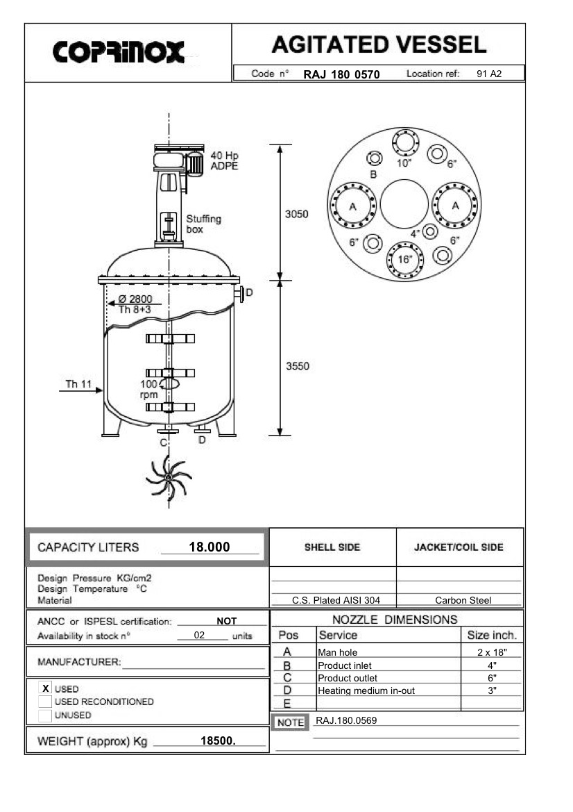 Usato Reattore  da 18000 Litri