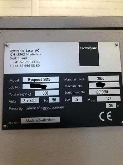 Used 2006 BYSTRONIC Byspeed 3015 4.4KW