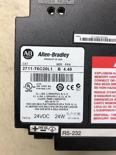 Used ALLEN-BRADLEY 2711-T6C20L1 SER. B FRN. 4.48 PANELVIEW 600