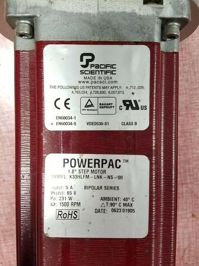 Used PACIFIC SCIENTIFIC K33HLFM-LNK-NS-00 POWERPAC STEP MOTOR w/ NRV/050 GEARBOX 5:1